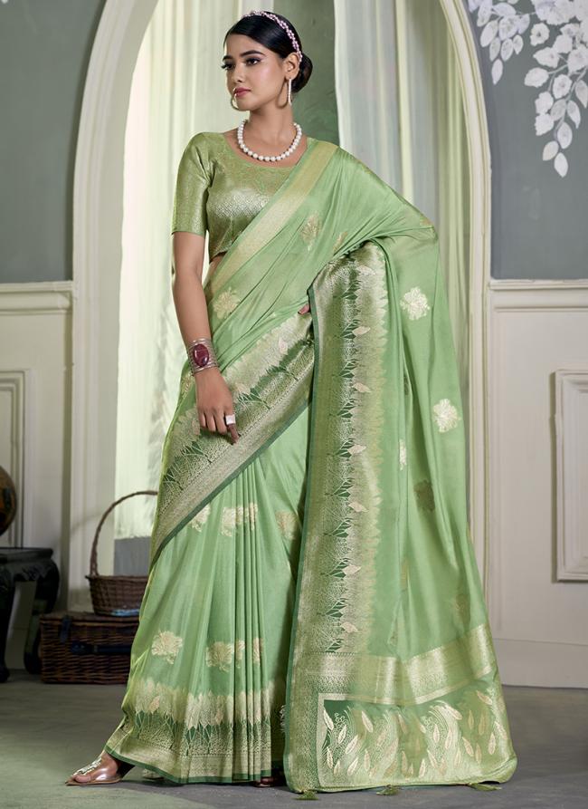 Crepe Pista Green Festival Wear Weaving  Saree